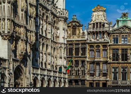 Architecture of the beautiful Grand Place, the central square of Brussels, Belgium, a UNESCO World Heritage Site since 1998