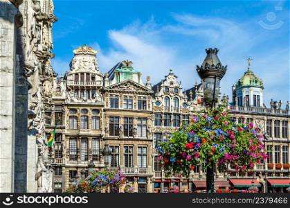 Architecture of the beautiful Grand Place, the central square of Brussels, Belgium, a UNESCO World Heritage Site since 1998