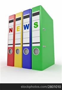 Archiveof news. Many folders on white isolated background. 3d