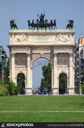 Arco della Pace in Sempione Park. Milan in Italy.