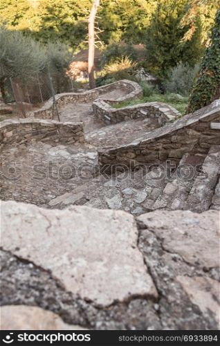 Arduous Winding Old stone Stairs In Vicopisano, Italy