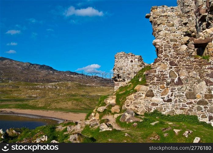 Ardvreck Castle. Detail of Ardvreck Castle at the Loch Assynt, Scotland