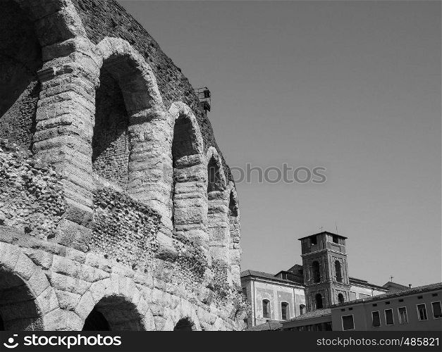 Arena di Verona roman amphitheatre in Verona, Italy in black and white. Verona Arena roman amphitheatre black and white