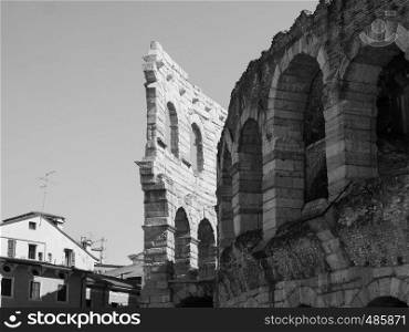 Arena di Verona roman amphitheatre in Verona, Italy in black and white. Verona Arena roman amphitheatre black and white