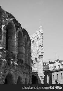 Arena di Verona roman amphitheatre in Verona, Italy in black and white. Verona Arena roman amphitheatre black and white