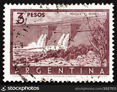 ARGENTINA - CIRCA 1956: a stamp printed in the Argentina shows Nihuil Dam, Mendoza, Argentina, circa 1956