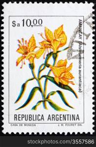 ARGENTINA - CIRCA 1983: a stamp printed in the Argentina shows Peruvian Lily, Alstroemeria Aurantiaca, circa 1983