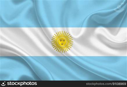 Argentina country flag on wavy silk fabric background panorama - illustration. Argentina country flag on wavy silk fabric background panorama
