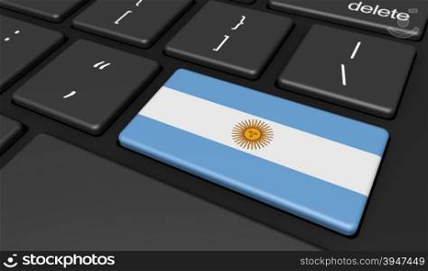 Argentina digitalization and use of digital technologies concept with the Argentine flag on a computer key.