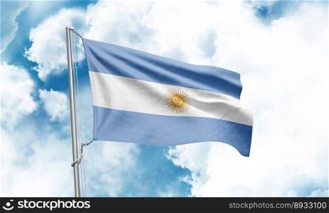 Argentina flag waving on sky background. 3D Rendering