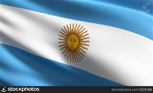 Argentina national flag blowing in the wind isolated. Official patriotic abstract design. 3D rendering illustration of waving sign symbol.