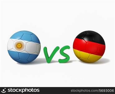Argentina vs Germany soccer football match concept background - balls with flags isolated on white background
