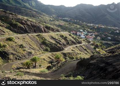 Arguamul town and mountain on the La Gomera island, Spain