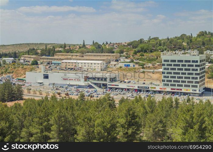 Ariel, Israel - April 24, 2017: Shops and boutiques in open mall in ariel city - owned by Rami Levy Chain Stores Hashikma Marketing 2006 Ltd. Ariel city located inside the west bank of Israel.
