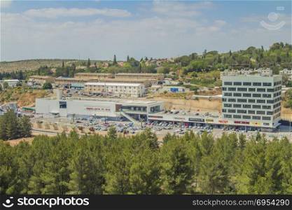 Ariel, Israel - April 24, 2017: Shops and boutiques in open mall in ariel city - owned by Rami Levy Chain Stores Hashikma Marketing 2006 Ltd. Ariel city located inside the west bank of Israel.