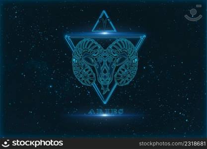 aries horoscope sign in twelve zodiac with galaxy stars background
