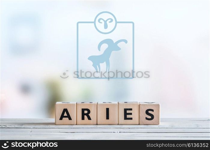 Aries star sign on a wooden table