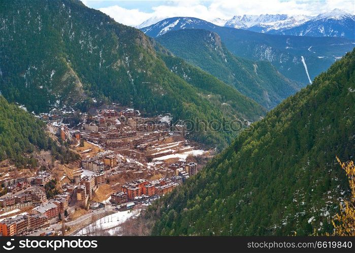 Arinsal village in Andorra Pyrenees sunny day
