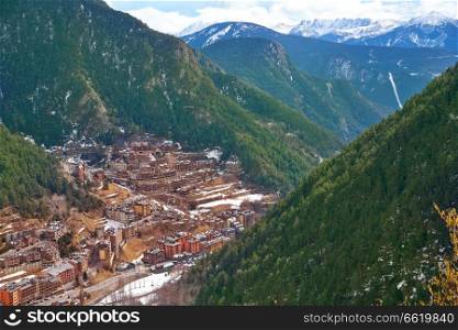 Arinsal village in Andorra Pyrenees sunny day