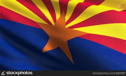 Arizona state flag in The United States of America, USA, blowing in the wind isolated. Official patriotic abstract design. 3D rendering illustration of waving sign symbol.