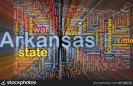 Arkansas state background concept glowing. Background concept wordcloud illustration of Arkansas American state glowing light