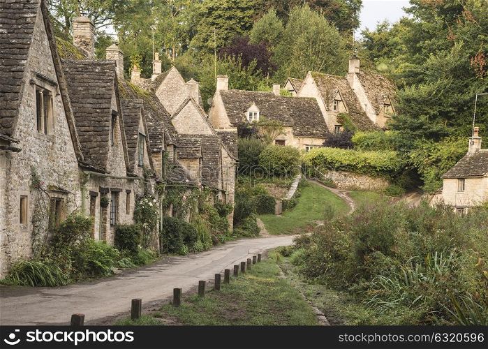 Arlington Row in Cotswolds countryside landscape in England