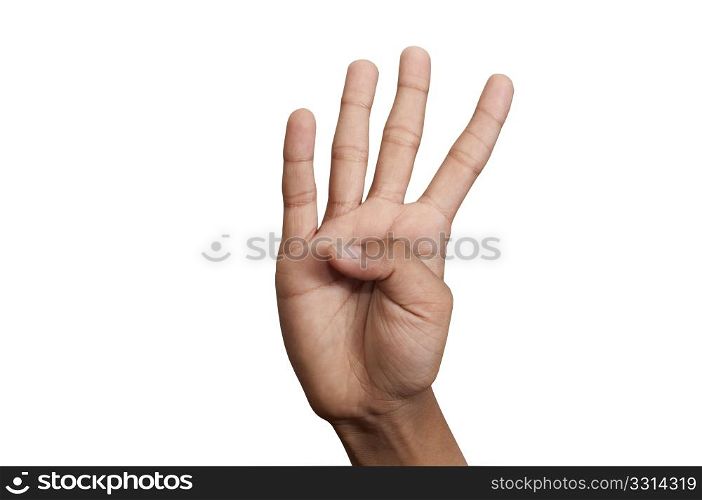 Arm and five fingers isolated on a white background