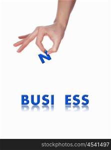 Arm that holds a single letter of the word. Business concept