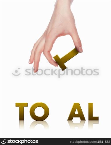 Arm that holds a single letter of the word. Business concept