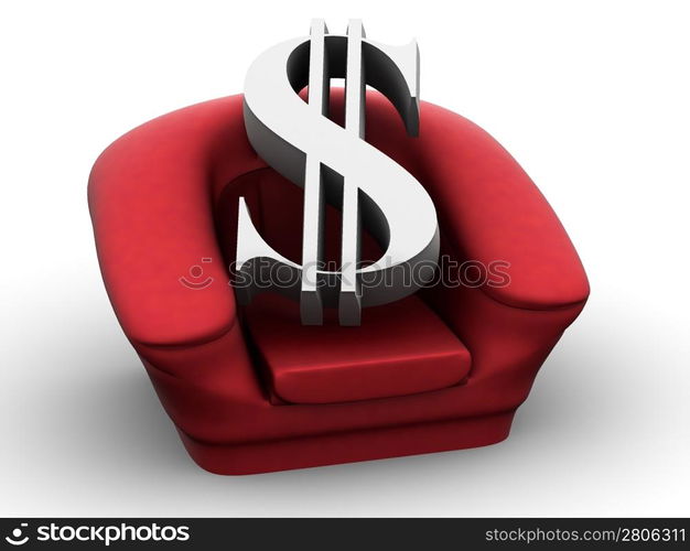 Armchair with dollar. 3d