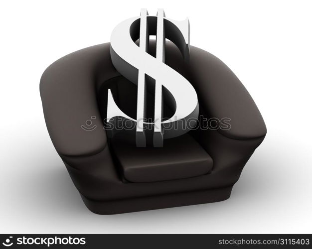 Armchair with dollar. 3d