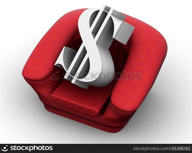 Armchair with dollar. 3d