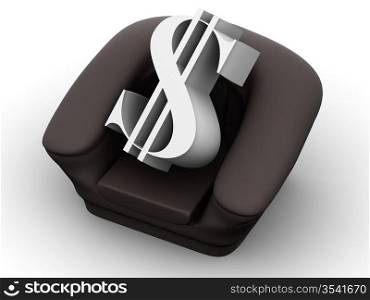 Armchair with dollar. 3d