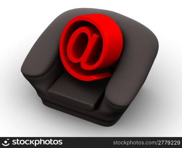 Armchair with symbol for internet. 3d