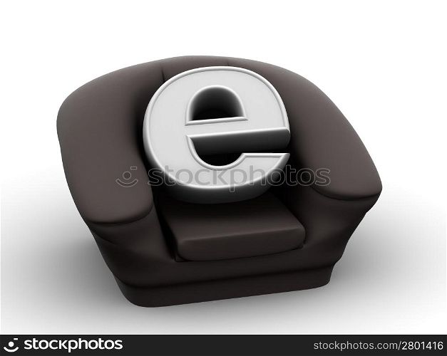 Armchair with symbol for internet. 3d