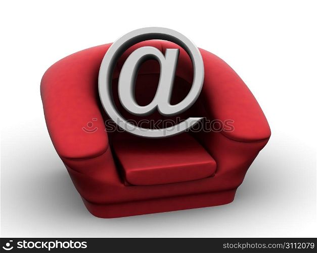 Armchair with symbol for internet. 3d