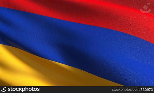 Armenia national flag blowing in the wind isolated. Official patriotic abstract design. 3D rendering illustration of waving sign symbol.