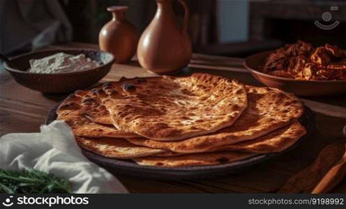 Armenian lavash cooked in the oven, pita bread generative ai.