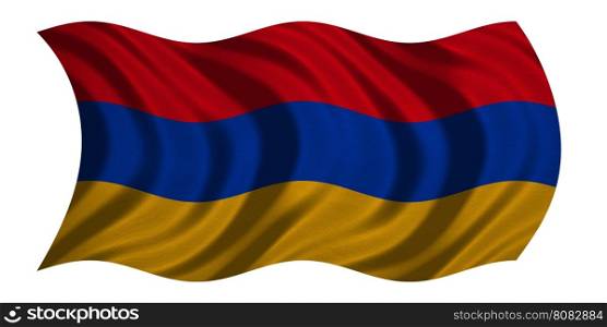 Armenian national official flag. Patriotic symbol, banner, element, background. Correct colors. Flag of Armenia with real detailed fabric texture wavy isolated on white, 3D illustration