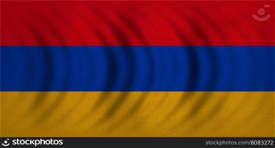 Armenian national official flag. Patriotic symbol, banner, element, background. Correct colors. Flag of Armenia wavy with real detailed fabric texture, accurate size, illustration