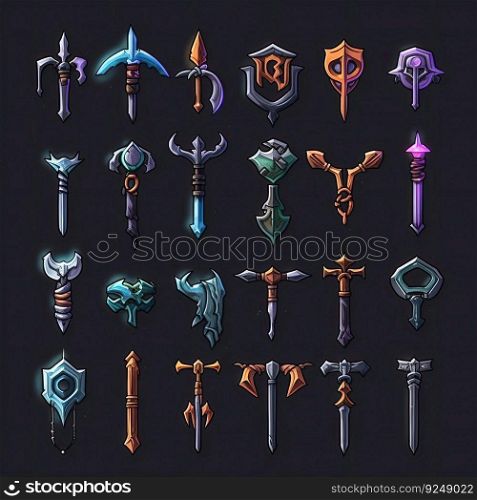 armor sword weapon game ai generated. military , medieval blade, battle knight armor sword weapon game illustration. armor sword weapon game ai generated