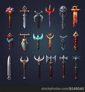 armor sword weapon game ai generated. military , medieval blade, battle knight armor sword weapon game illustration. armor sword weapon game ai generated