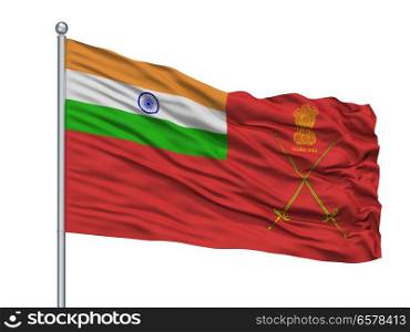 Army Indian Flag On Flagpole, Isolated On White Background. Army Indian Flag On Flagpole, Isolated On White