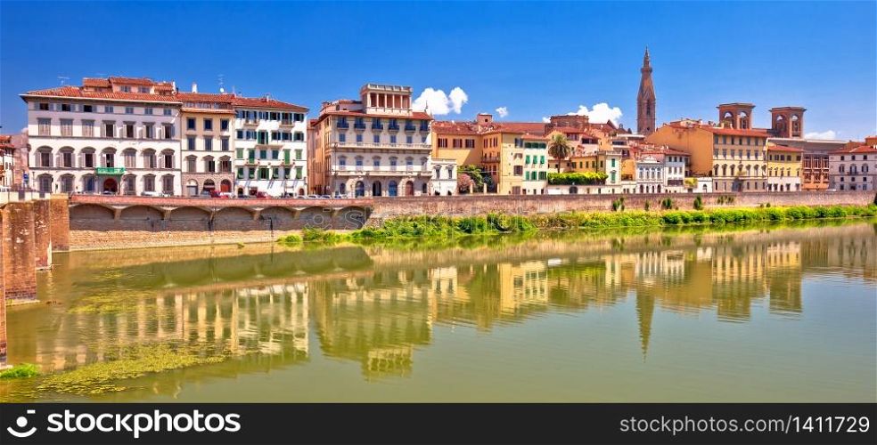 Arno river waterfront of Florence panoramic view, Tuscany region of Italy