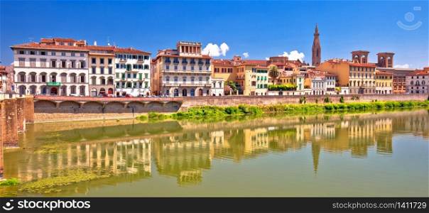 Arno river waterfront of Florence panoramic view, Tuscany region of Italy