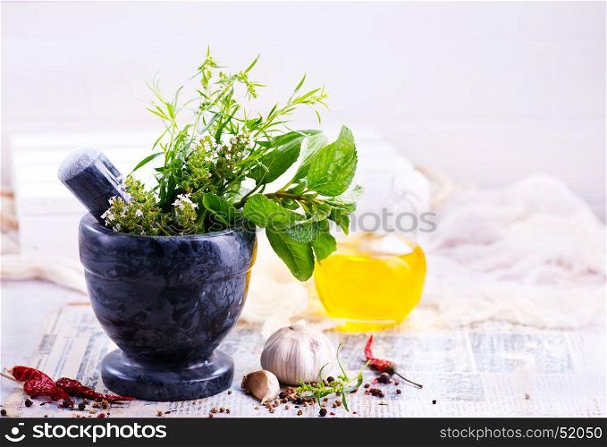 aroma herb and spice on the kitchen table