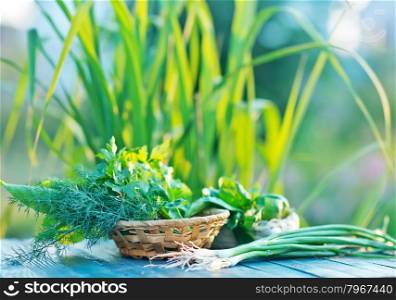 aroma herb in basket and on a table