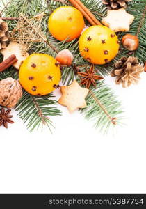 Aroma of Christmas - fir, tangerins and spices. Border design