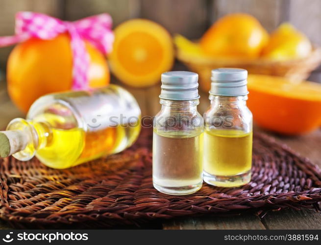 aroma oil in bottle and on a table