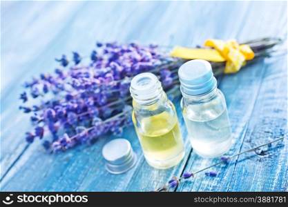 aroma oil in bottle and on a table